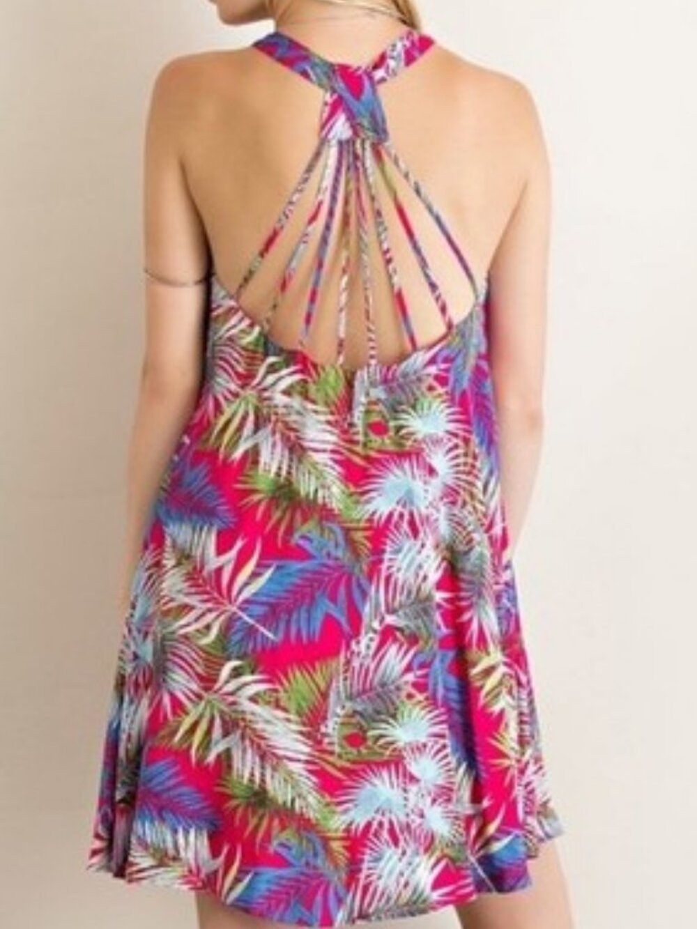 Entro RAYON LINED TROPICAL SUMMER Dress BACK DETAIL, Sz Small Colorful Spring